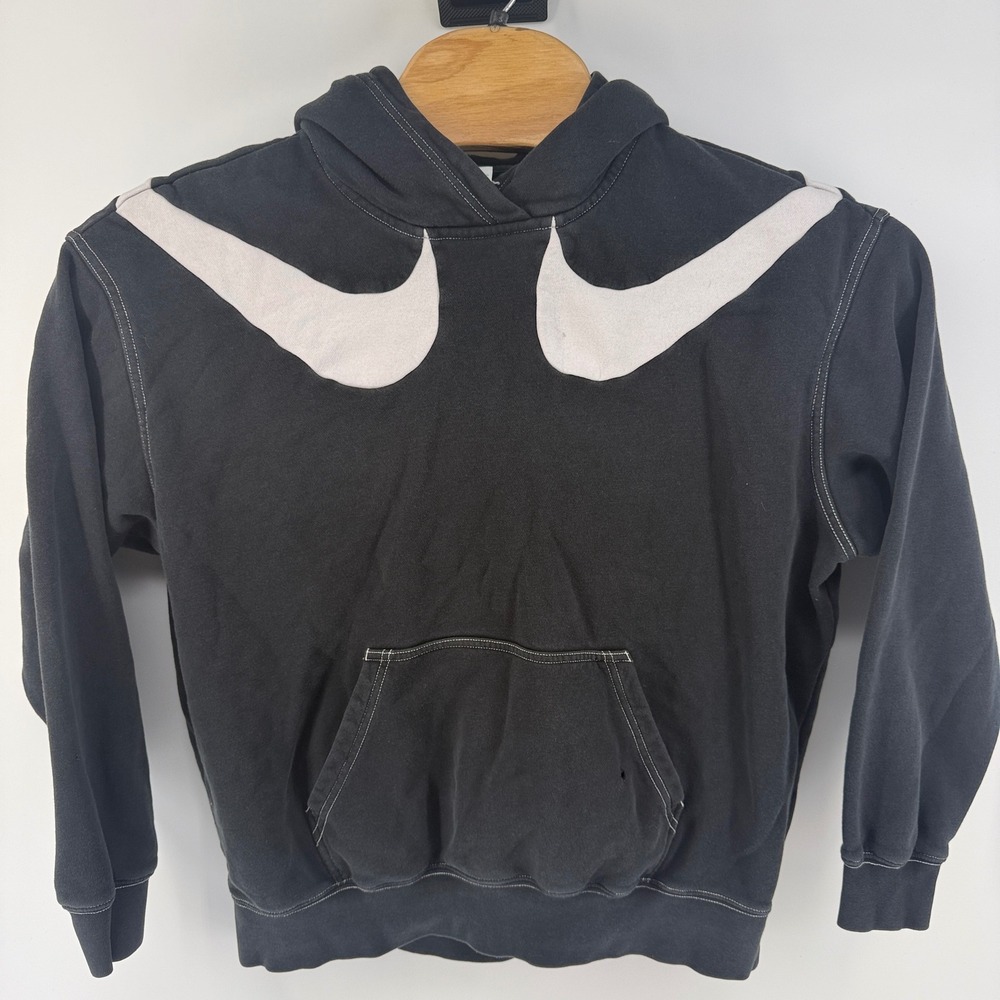 Nike Sportswear Swoosh Hoodie Black White Contrast Stitch DR6199-010 Large